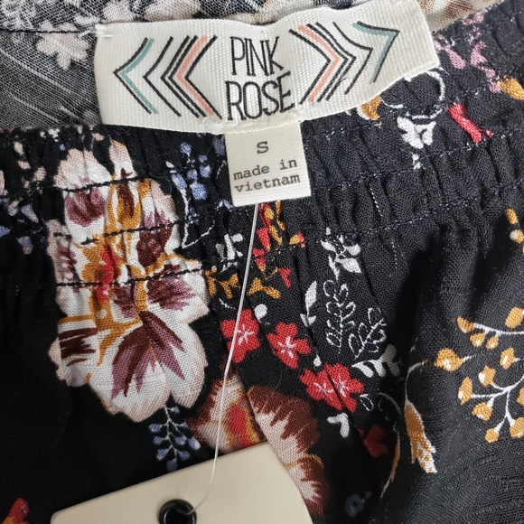 Pink Rose Asymmetrical Black Floral Dress Sz Small - Picture 6 of 8